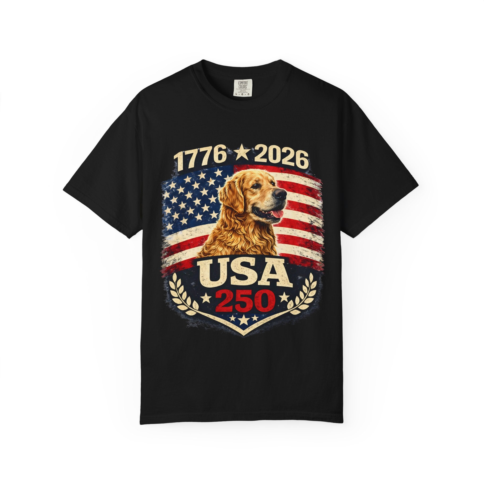 USA 250 Golden Retriever T-Shirt — 1776–2026 Patriotic 250th Anniversary Tee