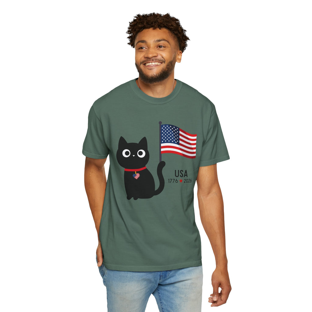 Patriotic Cat USA T-Shirt – 1776 • 2026 Flag Tee