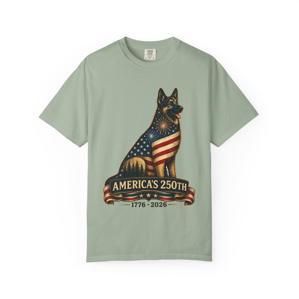 America's 250th German Shepherd T‑Shirt — 1776–2026 Patriotic Dog Tee