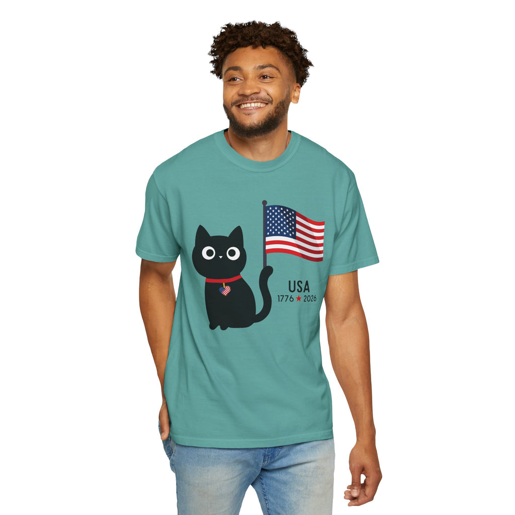 Patriotic Cat USA T-Shirt – 1776 • 2026 Flag Tee
