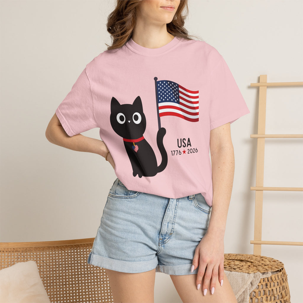 Patriotic Cat USA T-Shirt – 1776 • 2026 Flag Tee