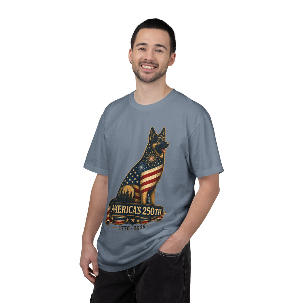 America's 250th German Shepherd T‑Shirt — 1776–2026 Patriotic Dog Tee