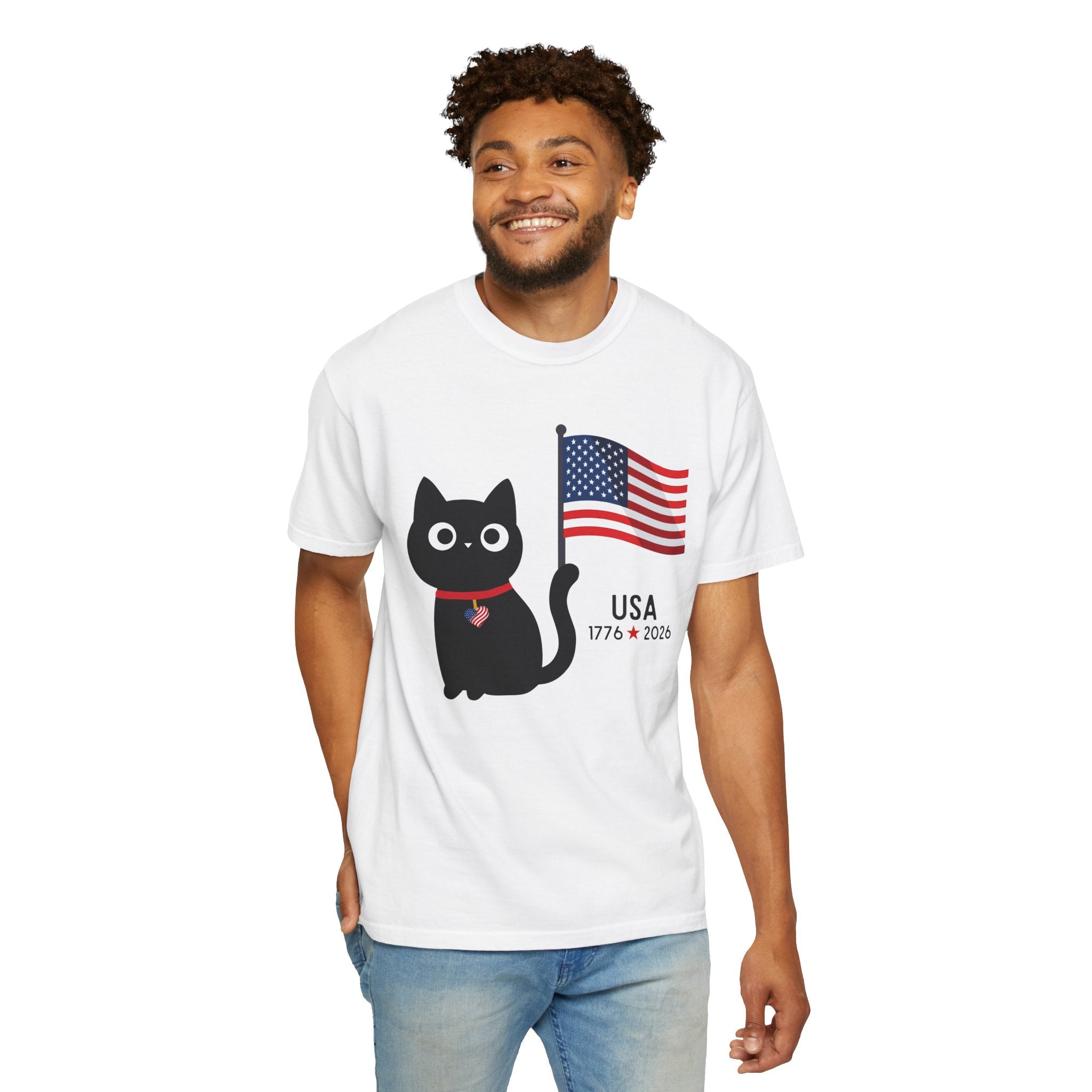 Patriotic Cat USA T-Shirt – 1776 • 2026 Flag Tee
