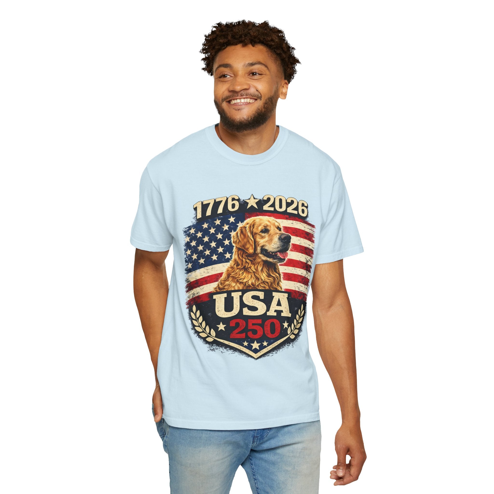 USA 250 Golden Retriever T-Shirt — 1776–2026 Patriotic 250th Anniversary Tee