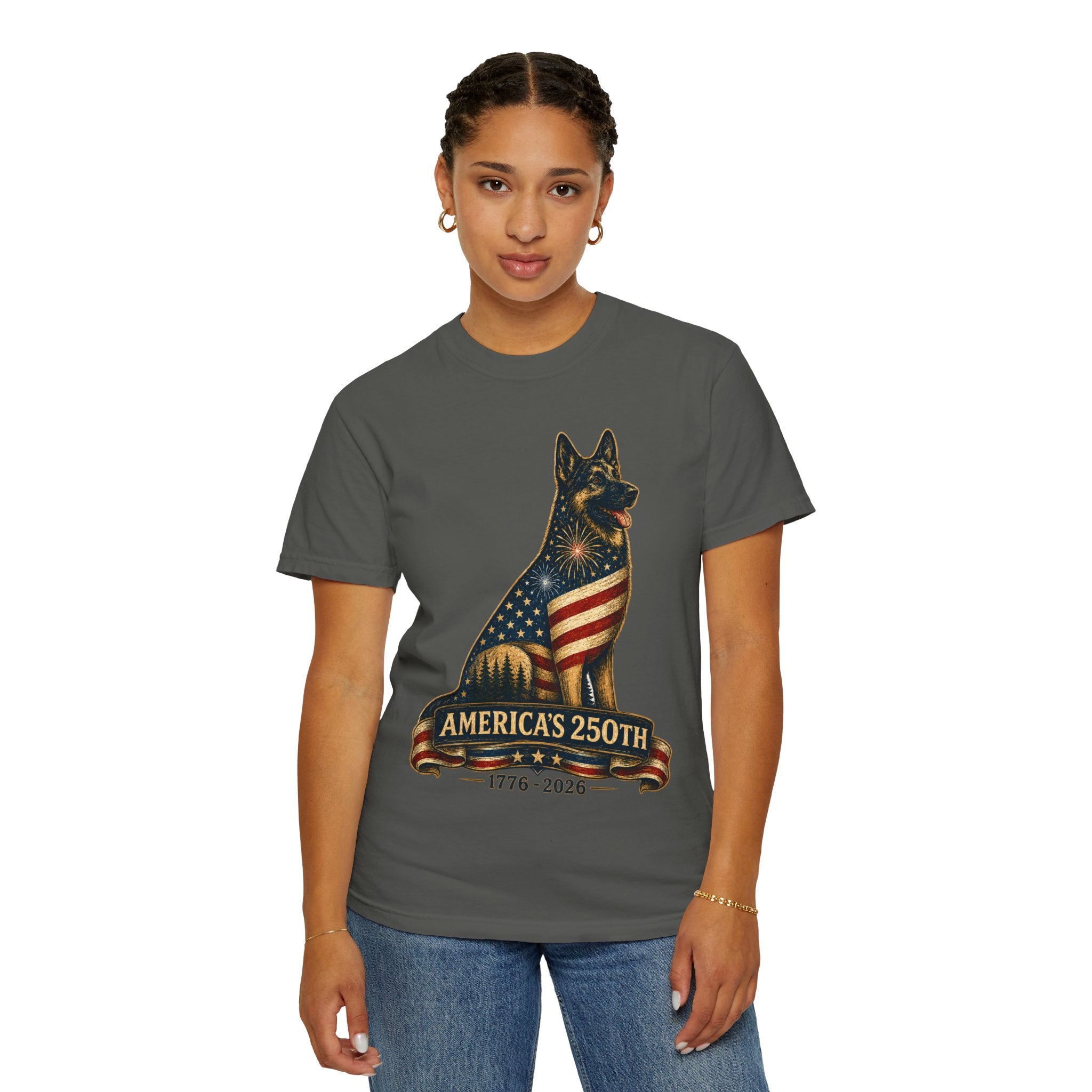 America's 250th German Shepherd T‑Shirt — 1776–2026 Patriotic Dog Tee