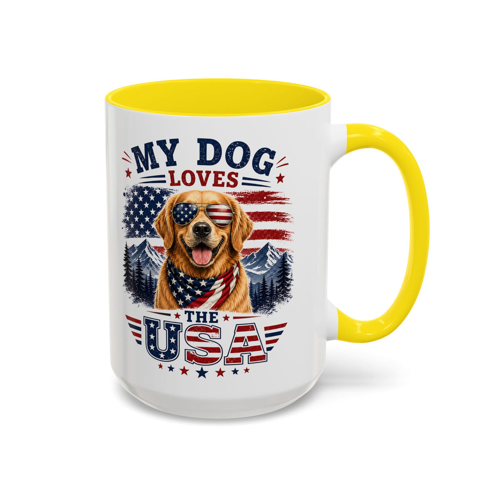 Patriotic Golden Retriever Coffee Mug – "My Dog Loves the USA" Accent Mug