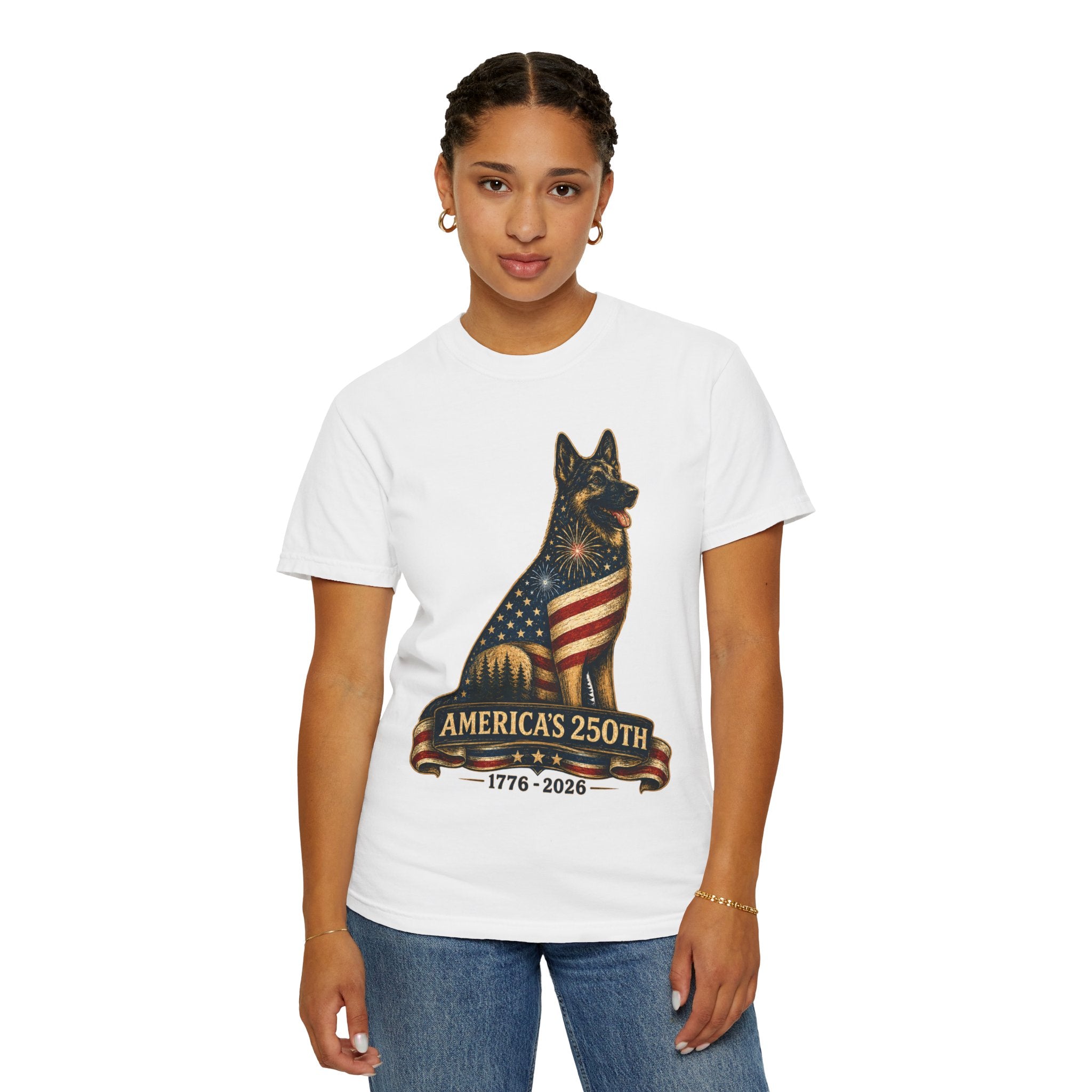 America's 250th German Shepherd T‑Shirt — 1776–2026 Patriotic Dog Tee
