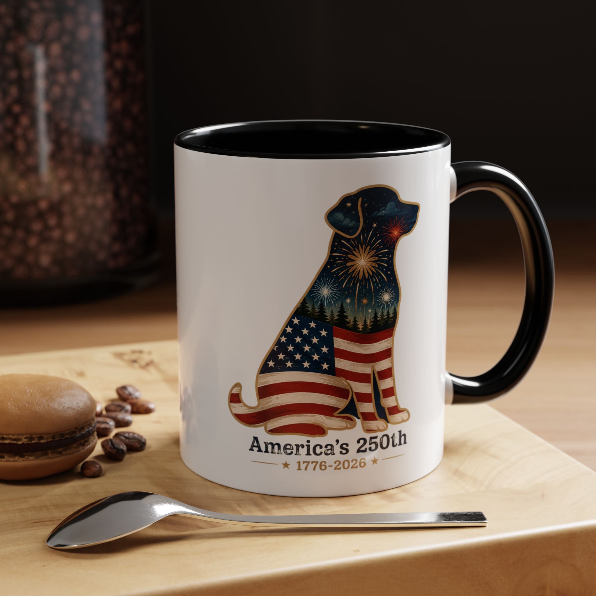 America's 250th Celebration Flag Dog Coffee Mug 11 oz