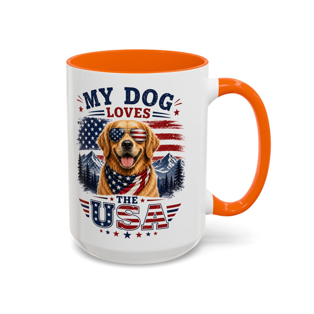 Patriotic Golden Retriever Coffee Mug – "My Dog Loves the USA" Accent Mug