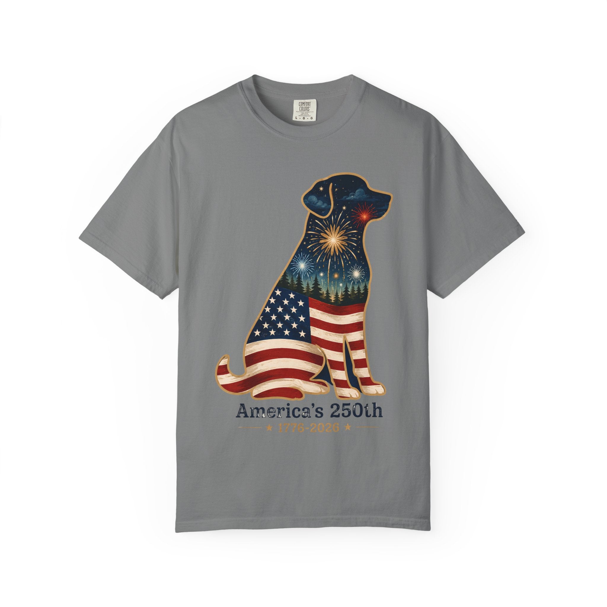 Patriotic Labrador T-Shirt — "America's 250th 1776–2026" Dog Flag Tee