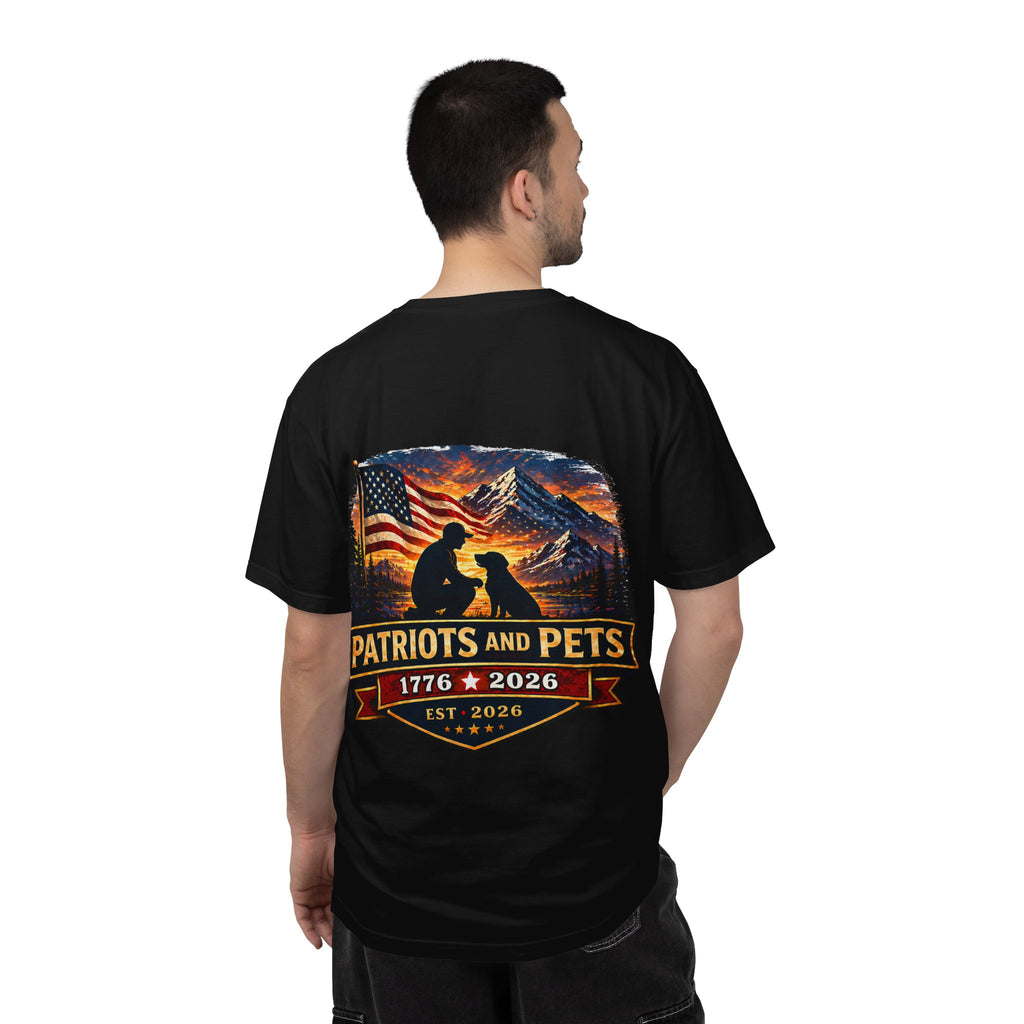 Patriots and Pets T-Shirt – 1776–2026 American Flag & Dog Tribute Tee