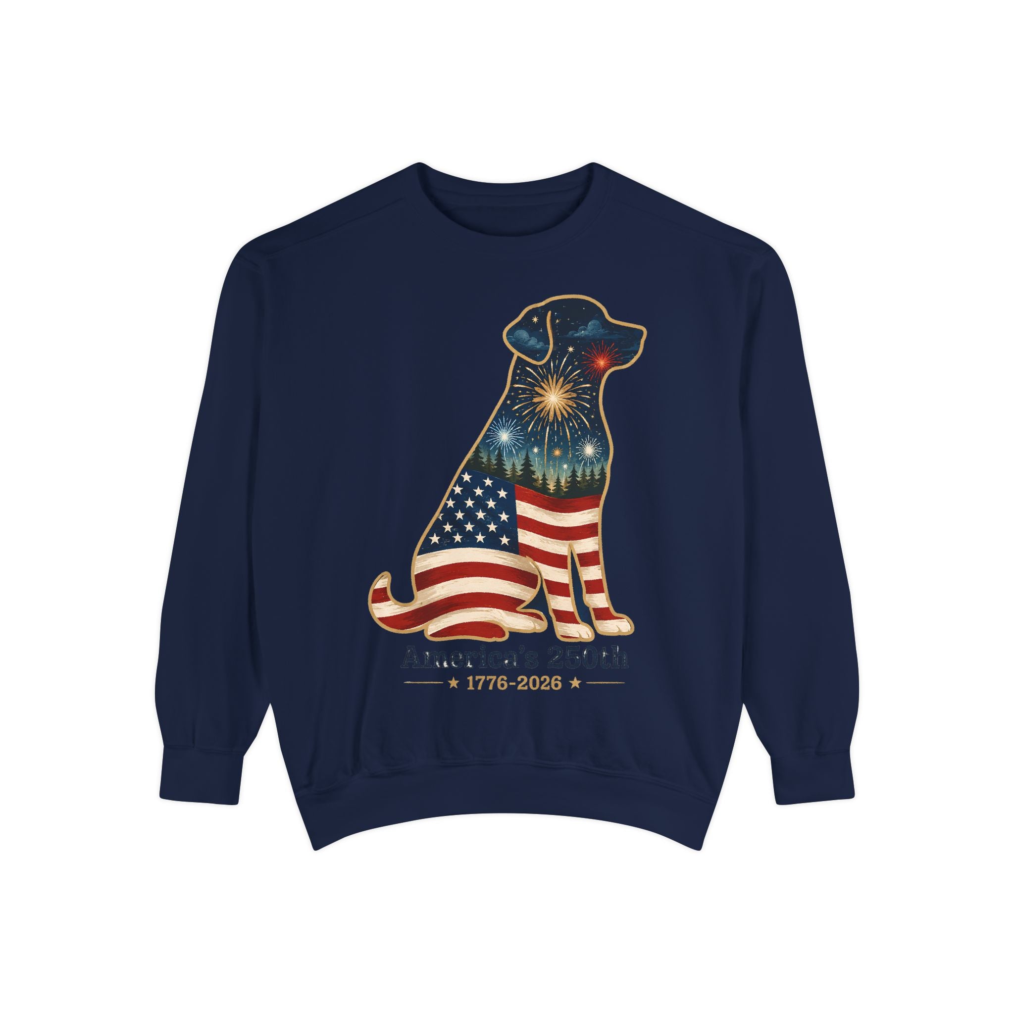 Dog Patriotic Sweatshirt – "America's 250th" Flag Labrador Crewneck