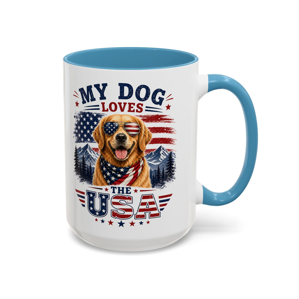 Patriotic Golden Retriever Coffee Mug – "My Dog Loves the USA" Accent Mug