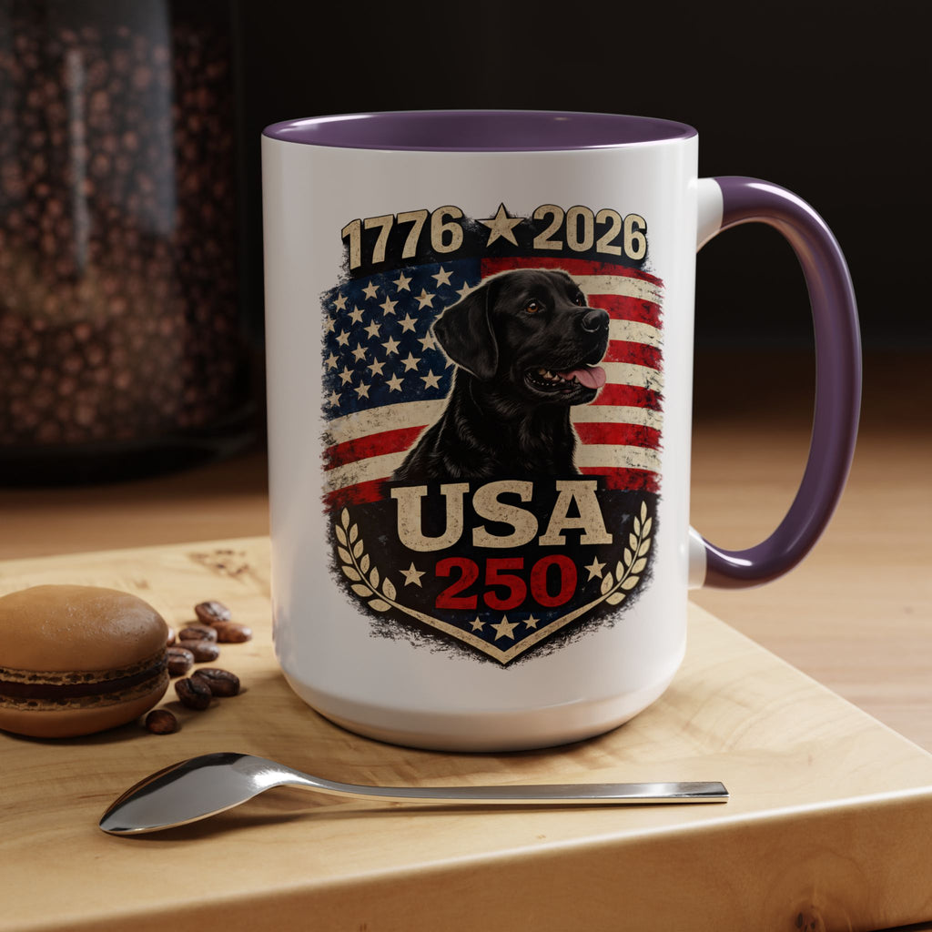 USA 250 Black Lab Coffee Mug — 1776–2026 Patriotic 11/15oz Accent Mug
