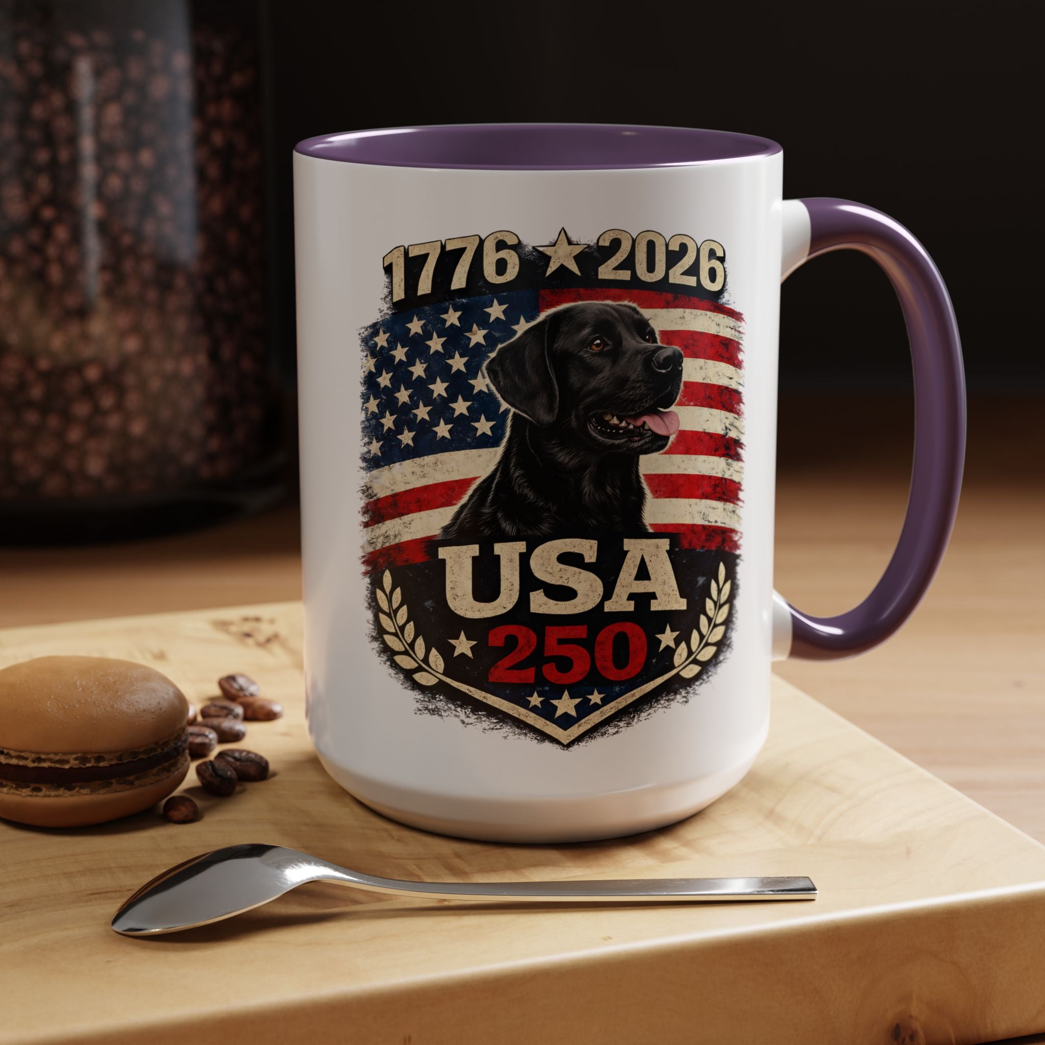 USA 250 Black Lab Coffee Mug — 1776–2026 Patriotic 11/15oz Accent Mug