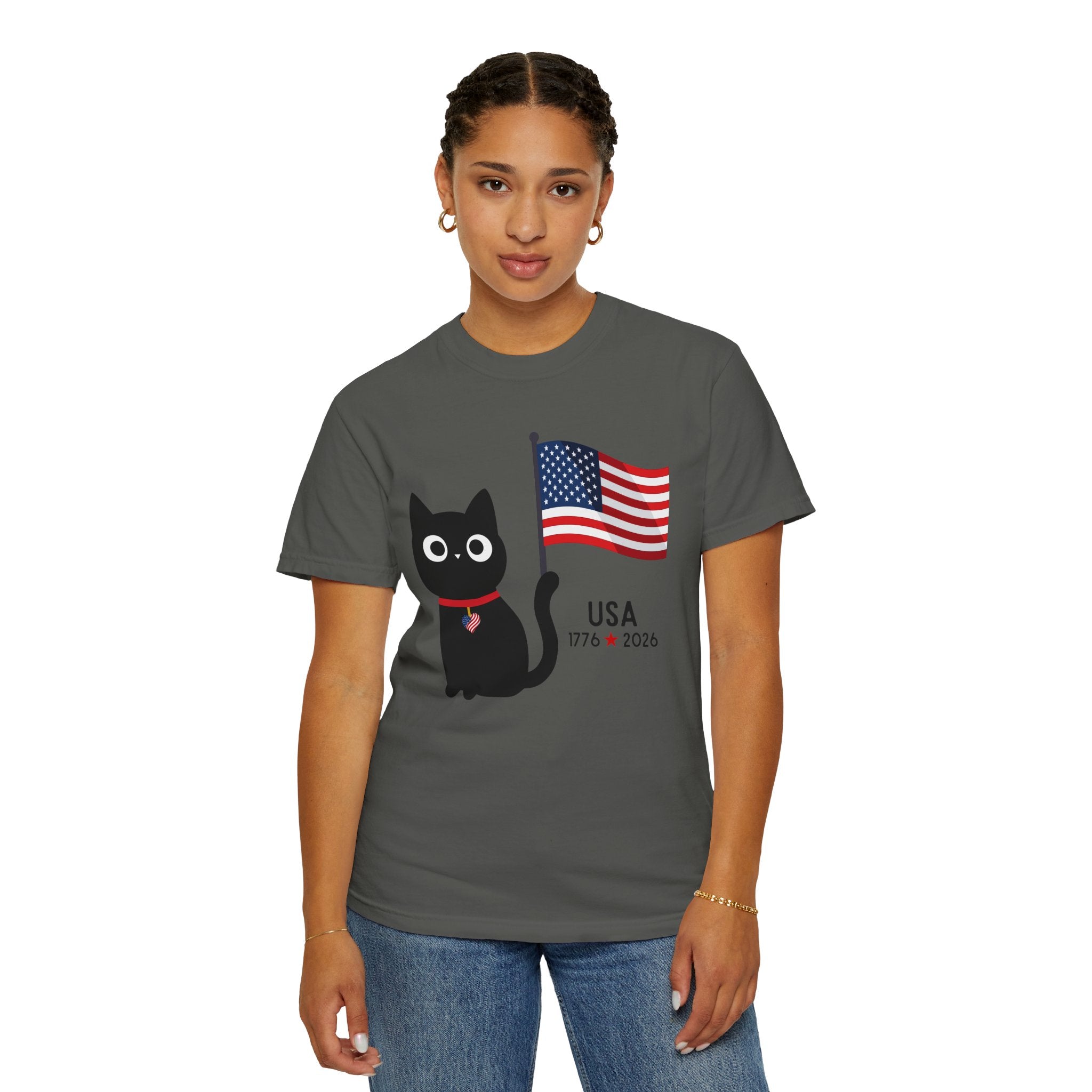 Patriotic Cat USA T-Shirt – 1776 • 2026 Flag Tee