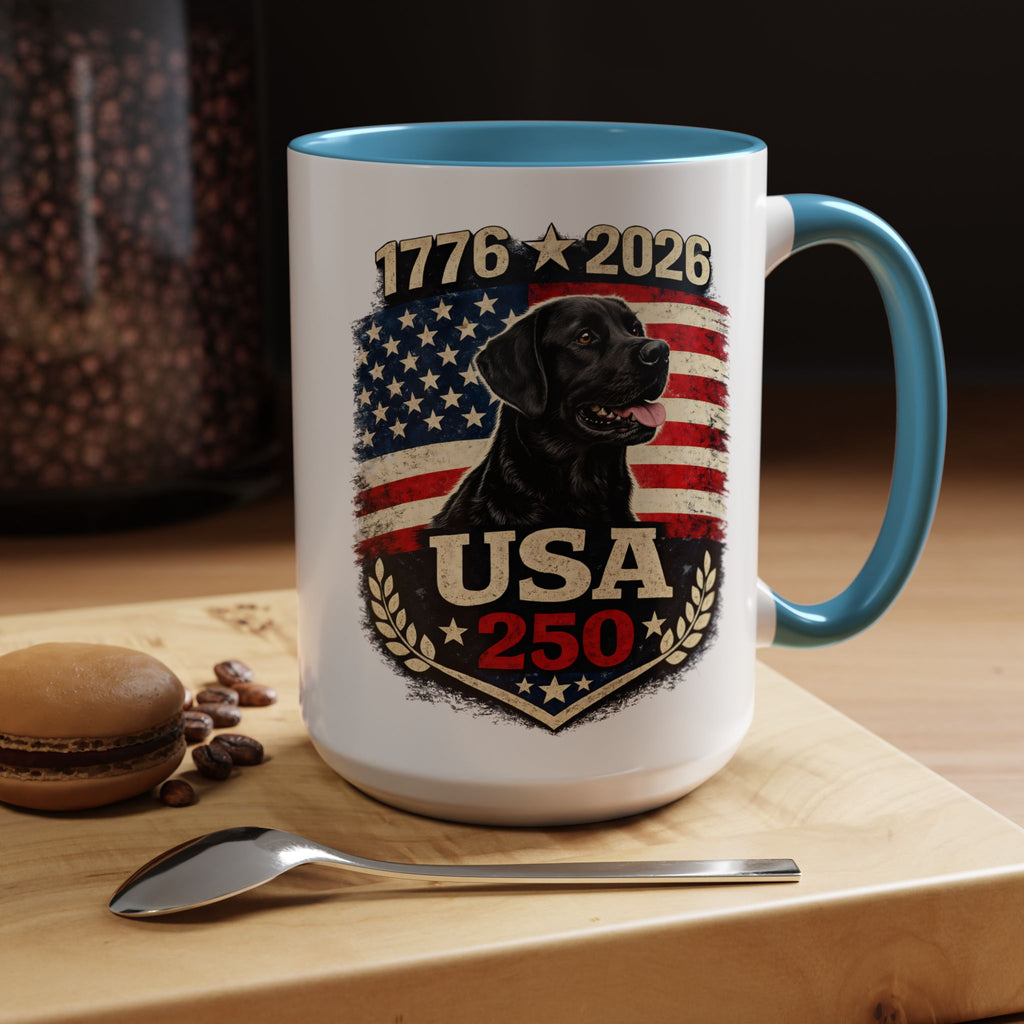 USA 250 Black Lab Coffee Mug — 1776–2026 Patriotic 11/15oz Accent Mug