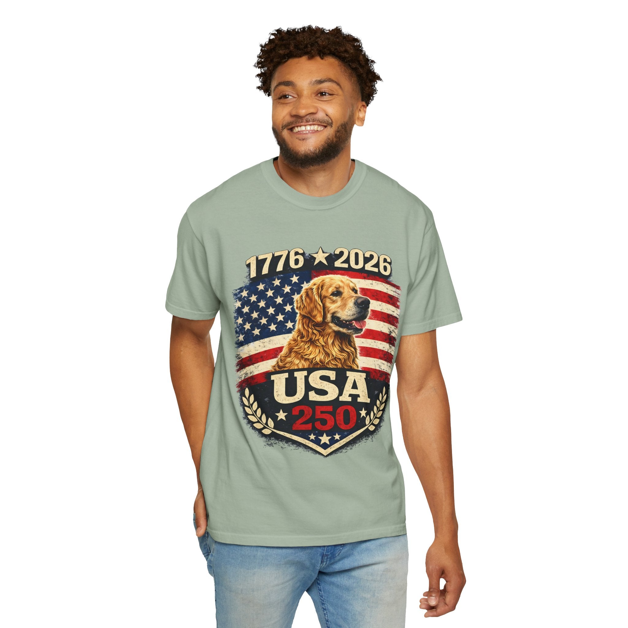 USA 250 Golden Retriever T-Shirt — 1776–2026 Patriotic 250th Anniversary Tee