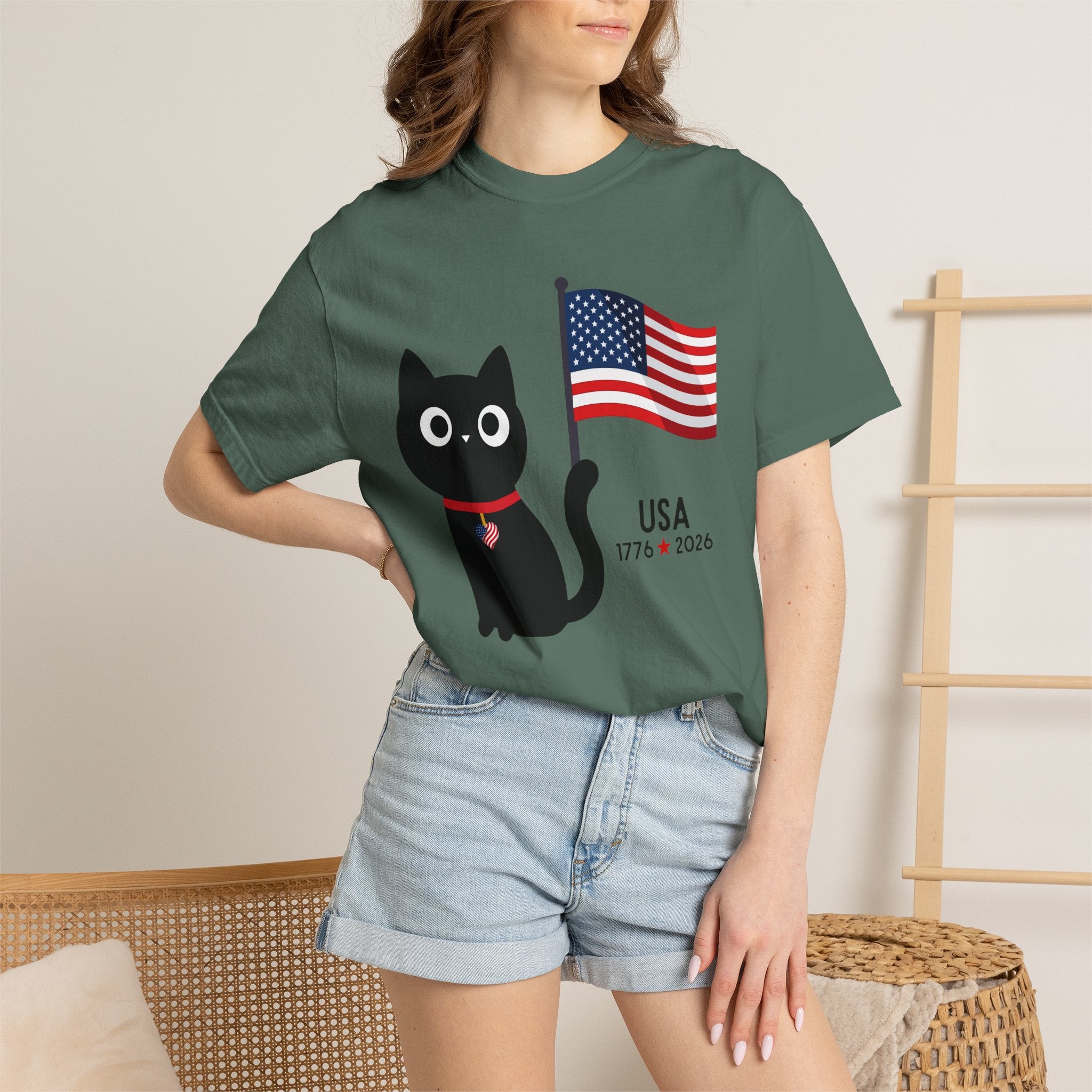 Patriotic Cat USA T-Shirt – 1776 • 2026 Flag Tee
