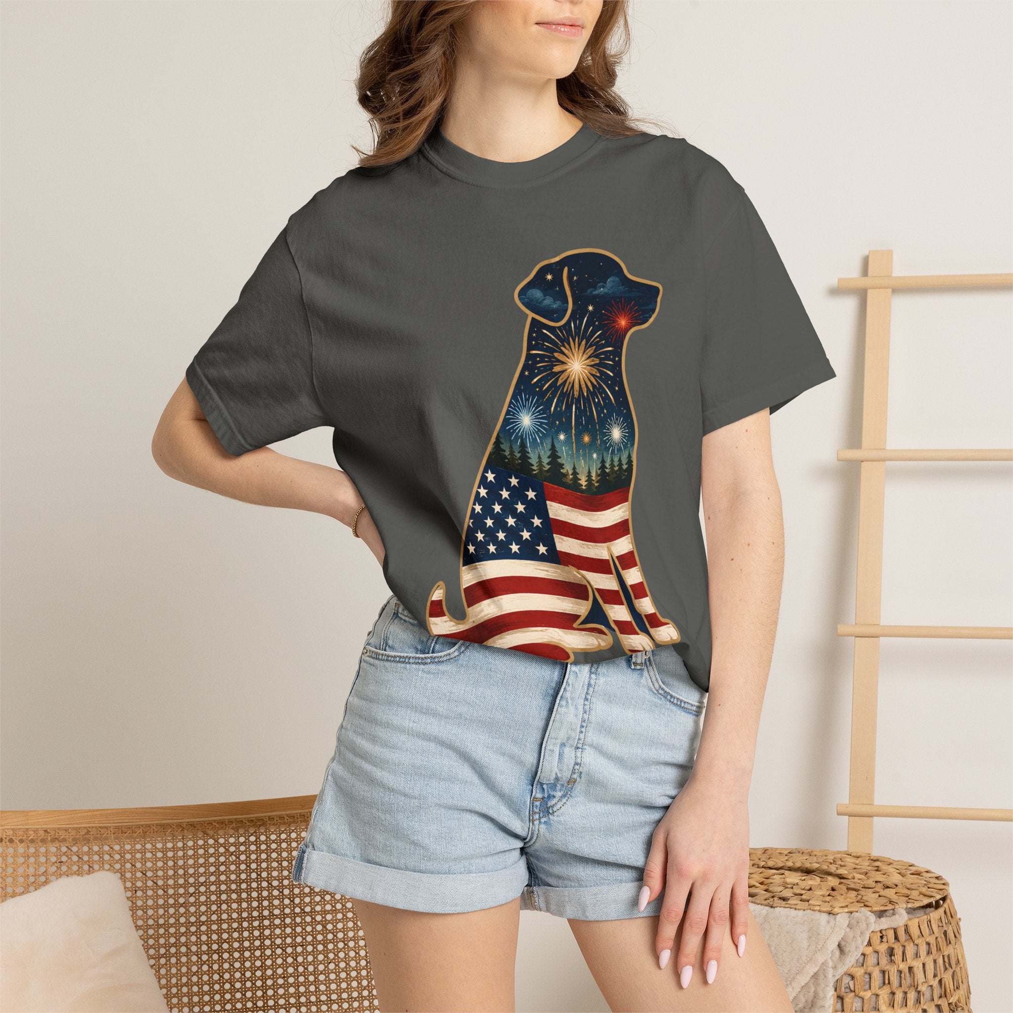 Patriotic Labrador T-Shirt — "America's 250th 1776–2026" Dog Flag Tee