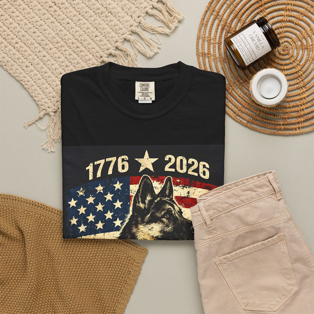 USA 250 Anniversary T-Shirt — 1776-2026 Patriotic German Shepherd Tee
