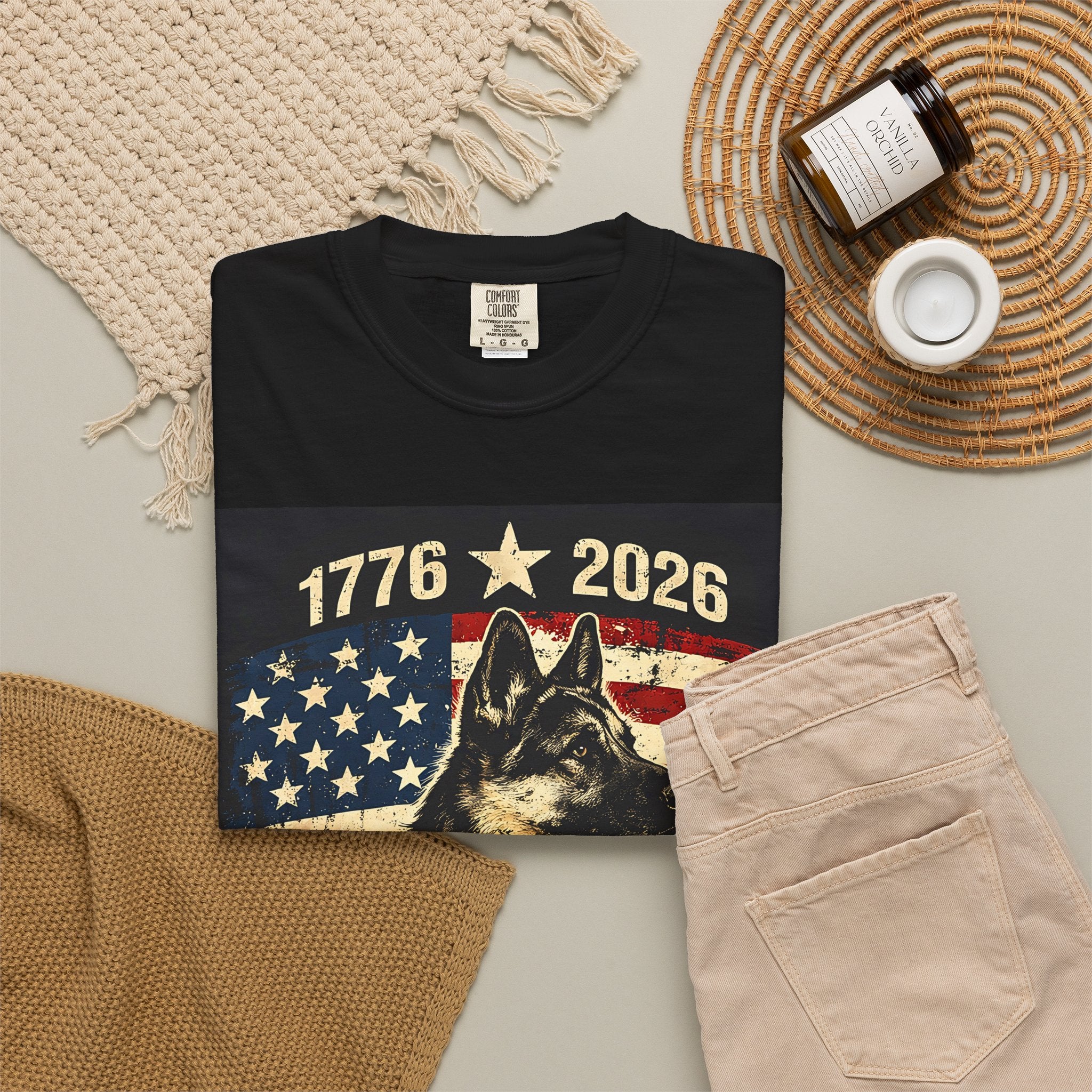 USA 250 Anniversary T-Shirt — 1776-2026 Patriotic German Shepherd Tee