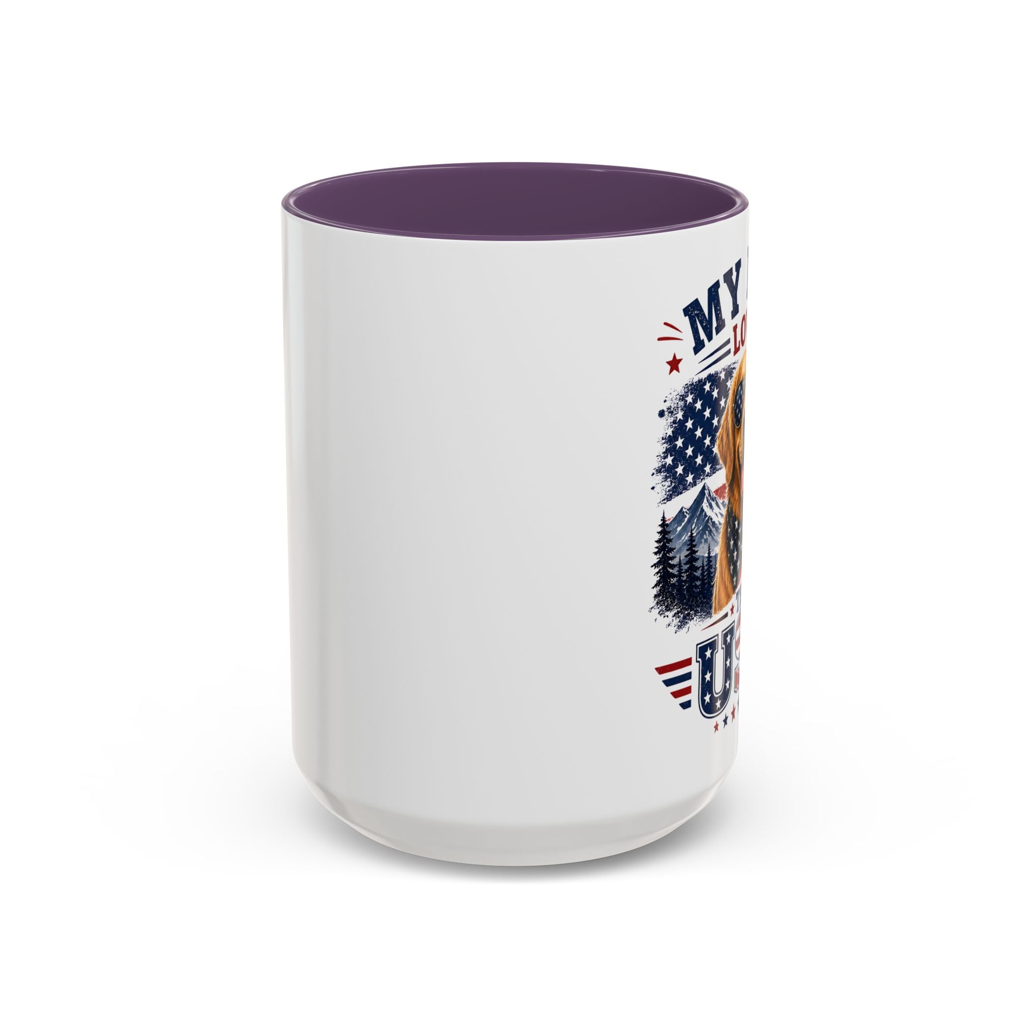 Patriotic Golden Retriever Coffee Mug – "My Dog Loves the USA" Accent Mug