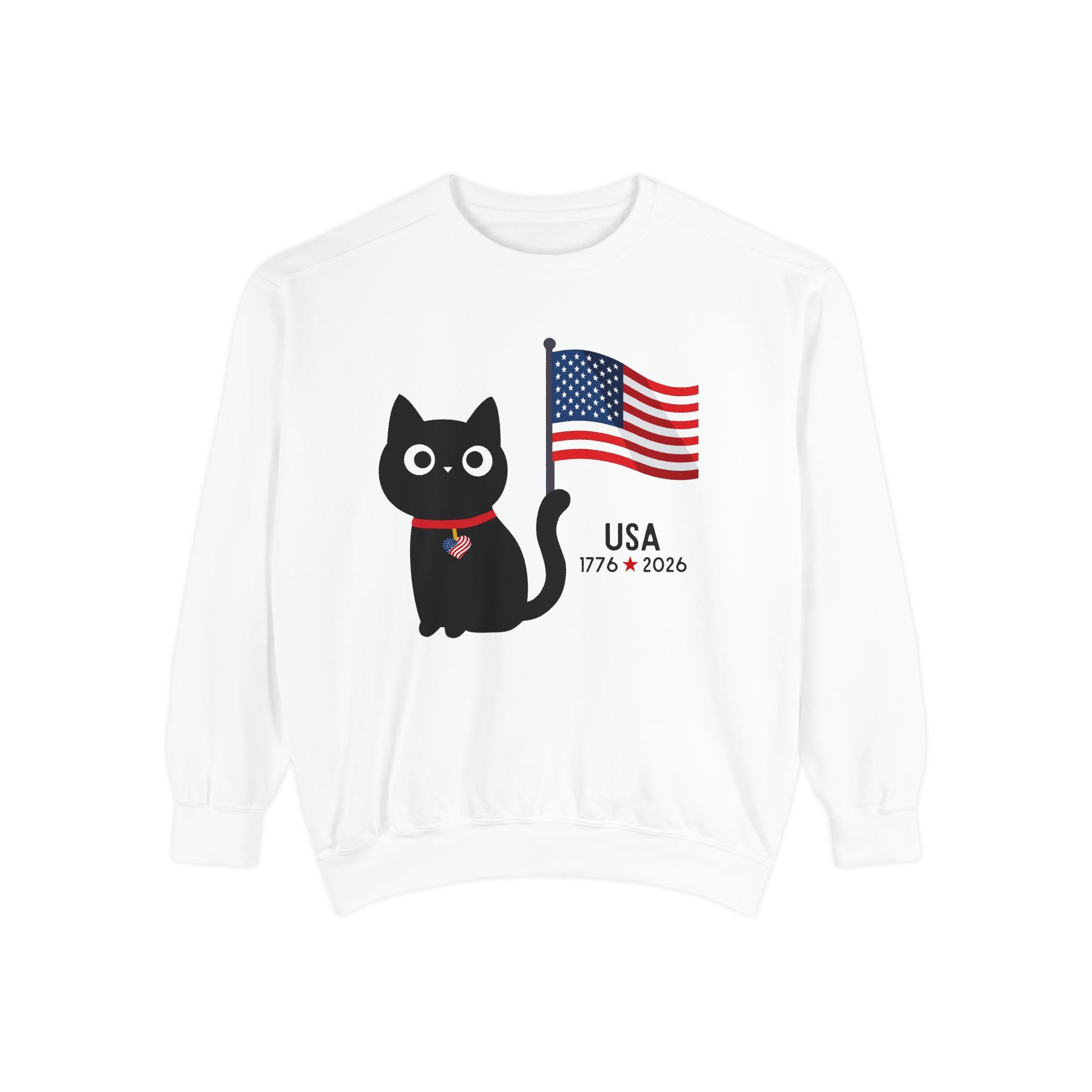 Patriotic Black Cat Sweatshirt — USA Flag 1776–2026