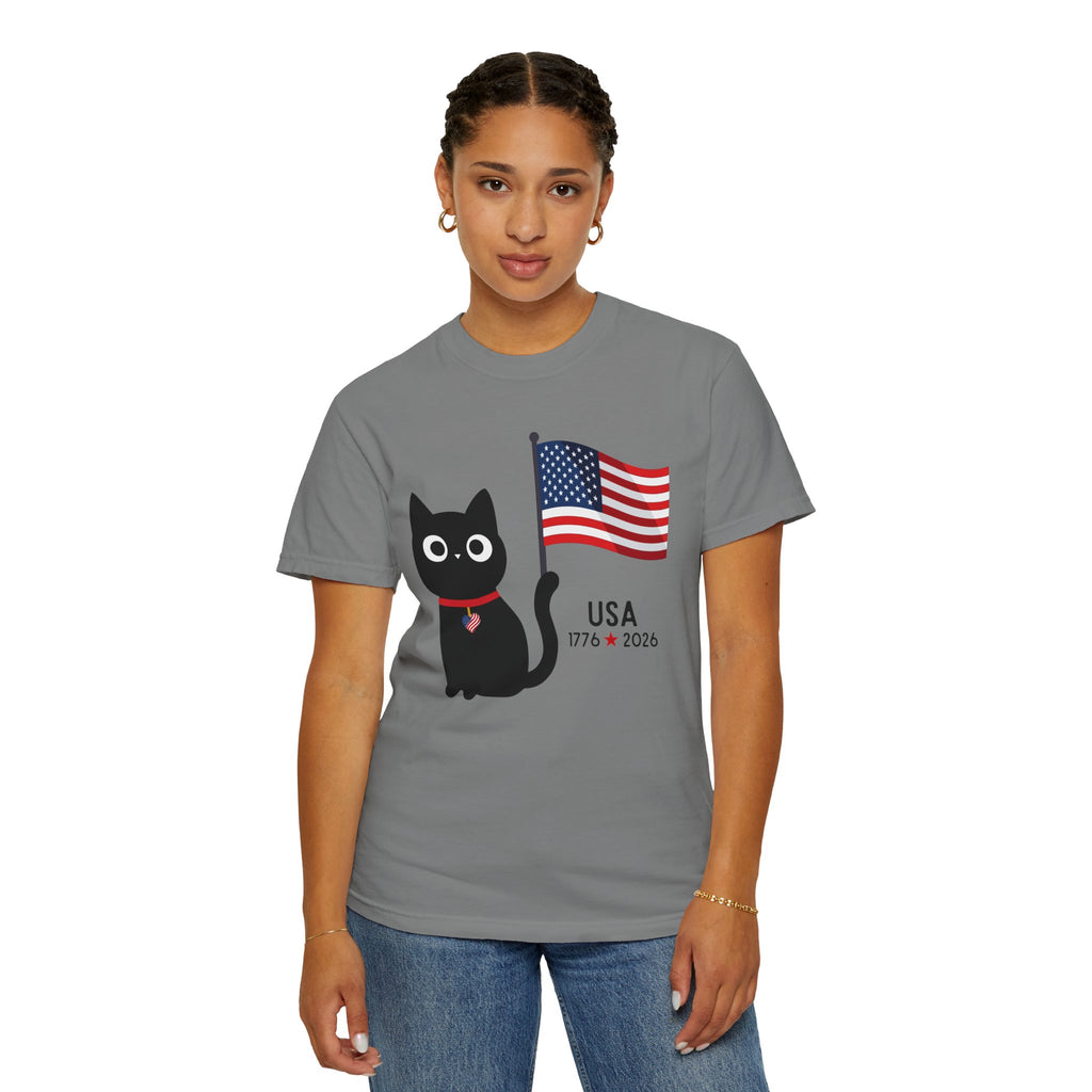 Patriotic Cat USA T-Shirt – 1776 • 2026 Flag Tee