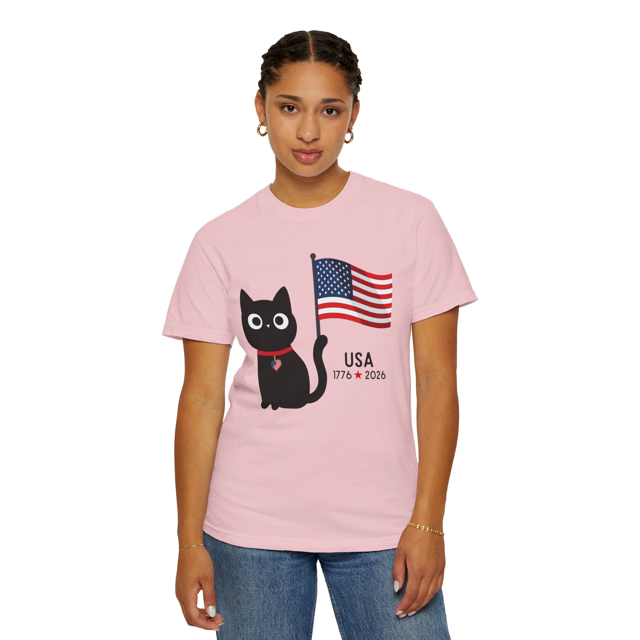 Patriotic Cat USA T-Shirt – 1776 • 2026 Flag Tee