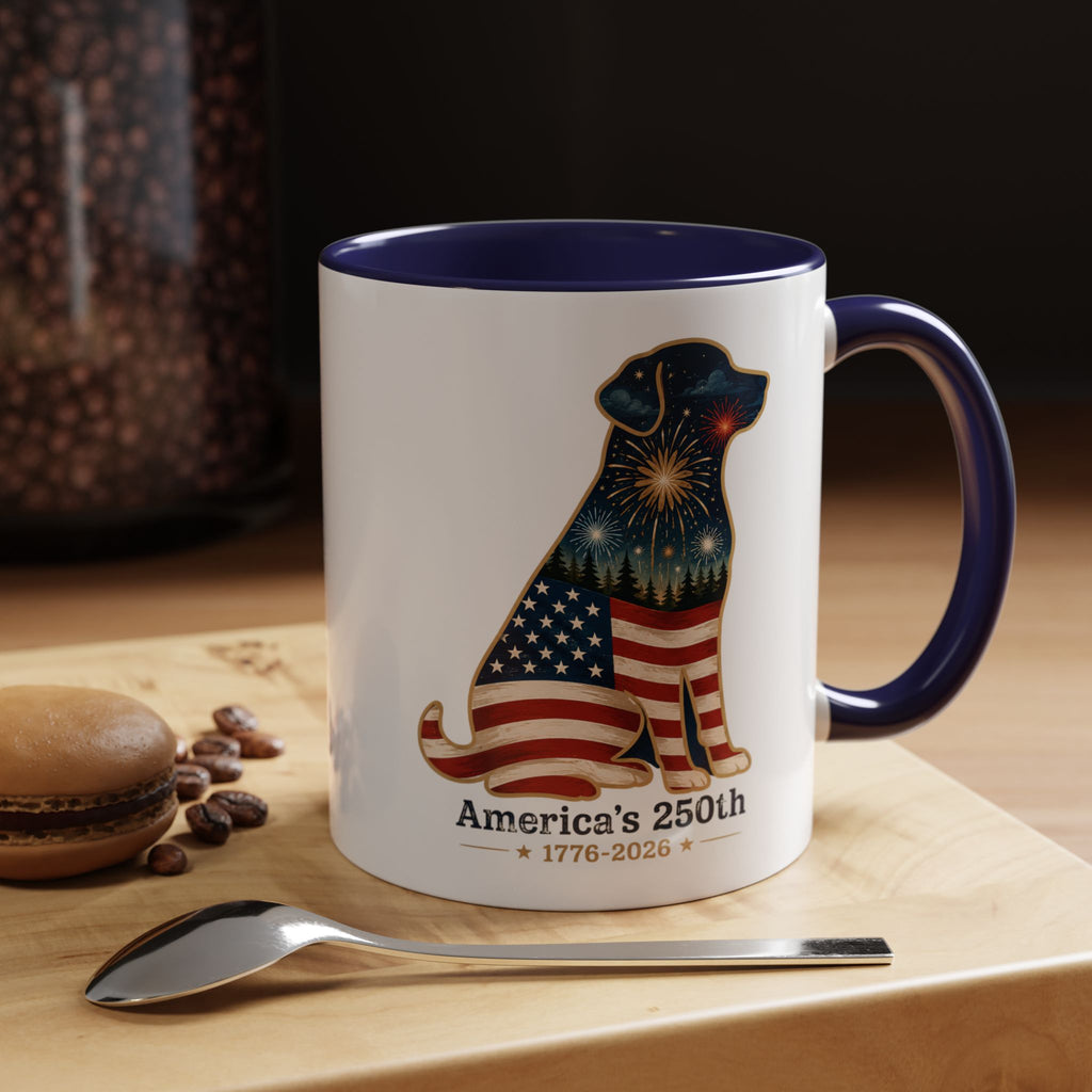 America's 250th Celebration Flag Dog Coffee Mug 11 oz