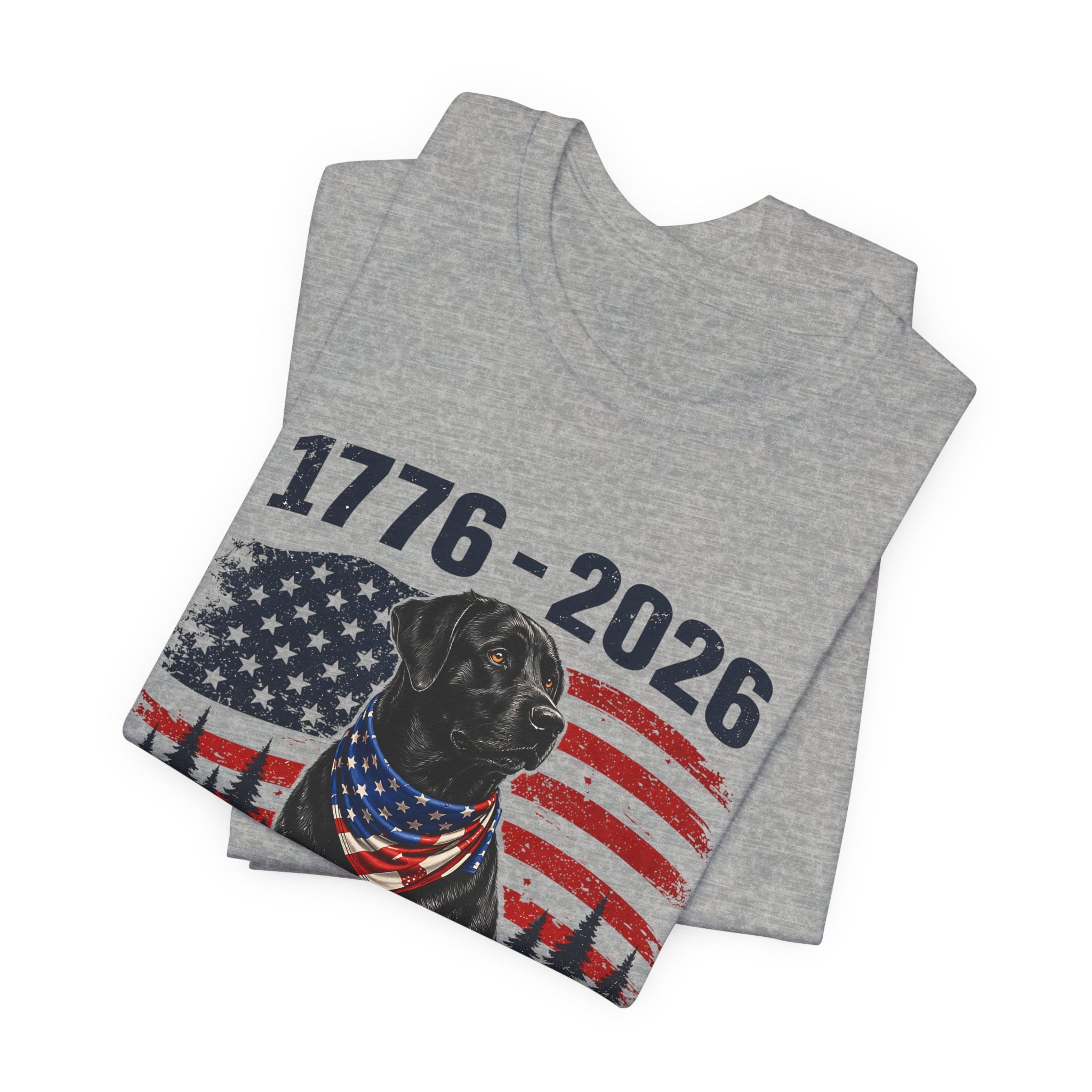 Raised Right Black Lab T-Shirt – 1776–2026 American Flag, Faith • Family • Freedom