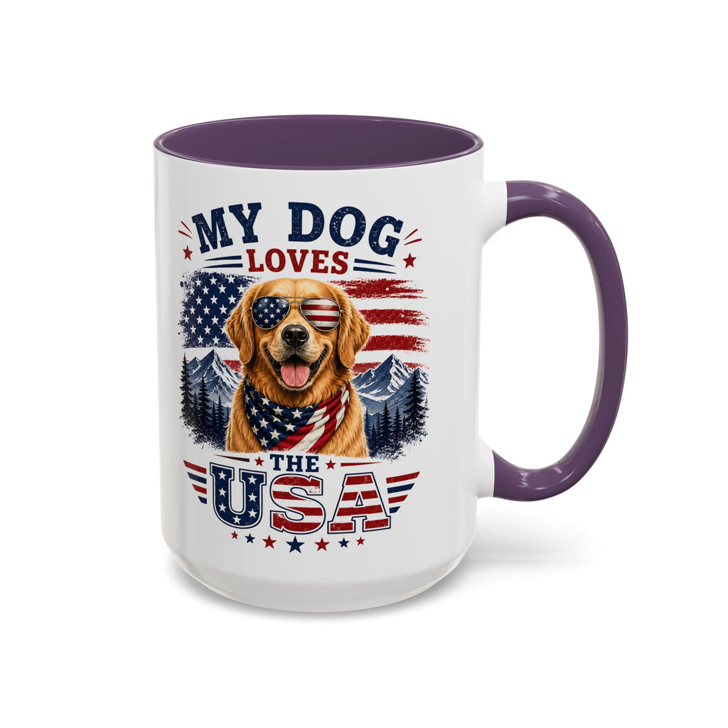 Patriotic Golden Retriever Coffee Mug – "My Dog Loves the USA" Accent Mug
