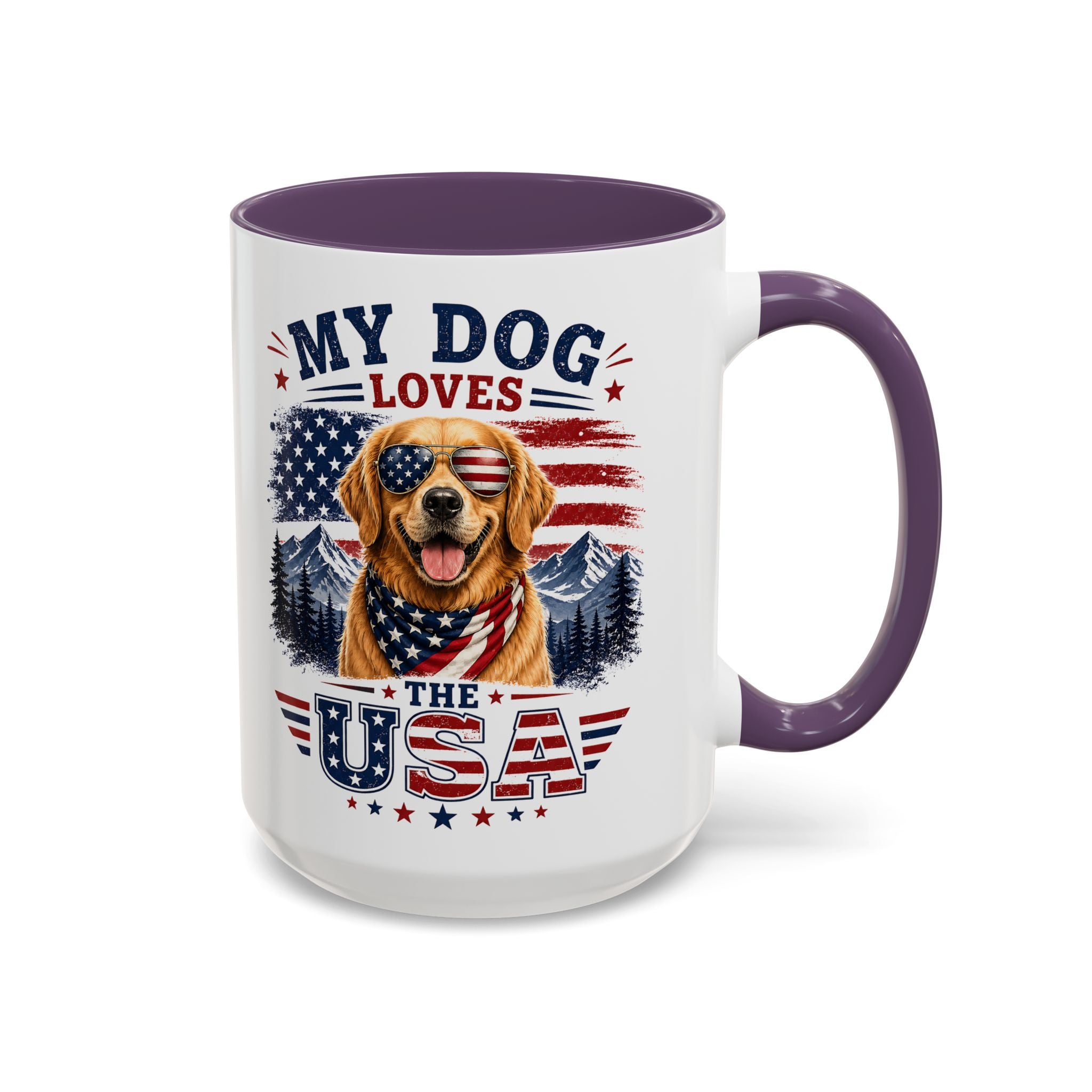 Patriotic Golden Retriever Coffee Mug – "My Dog Loves the USA" Accent Mug