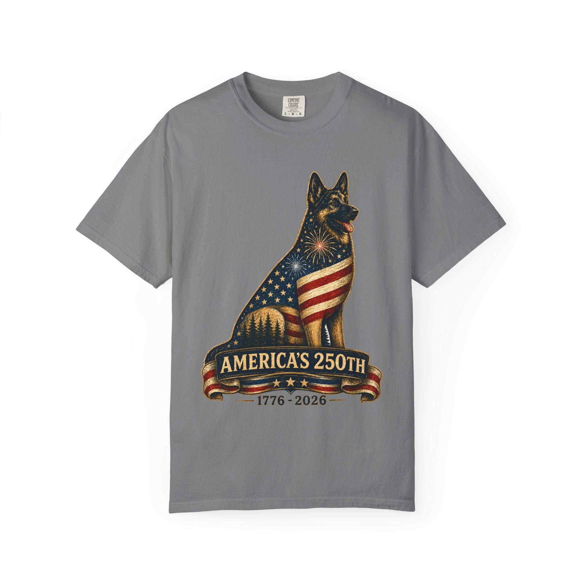 America's 250th German Shepherd T‑Shirt — 1776–2026 Patriotic Dog Tee