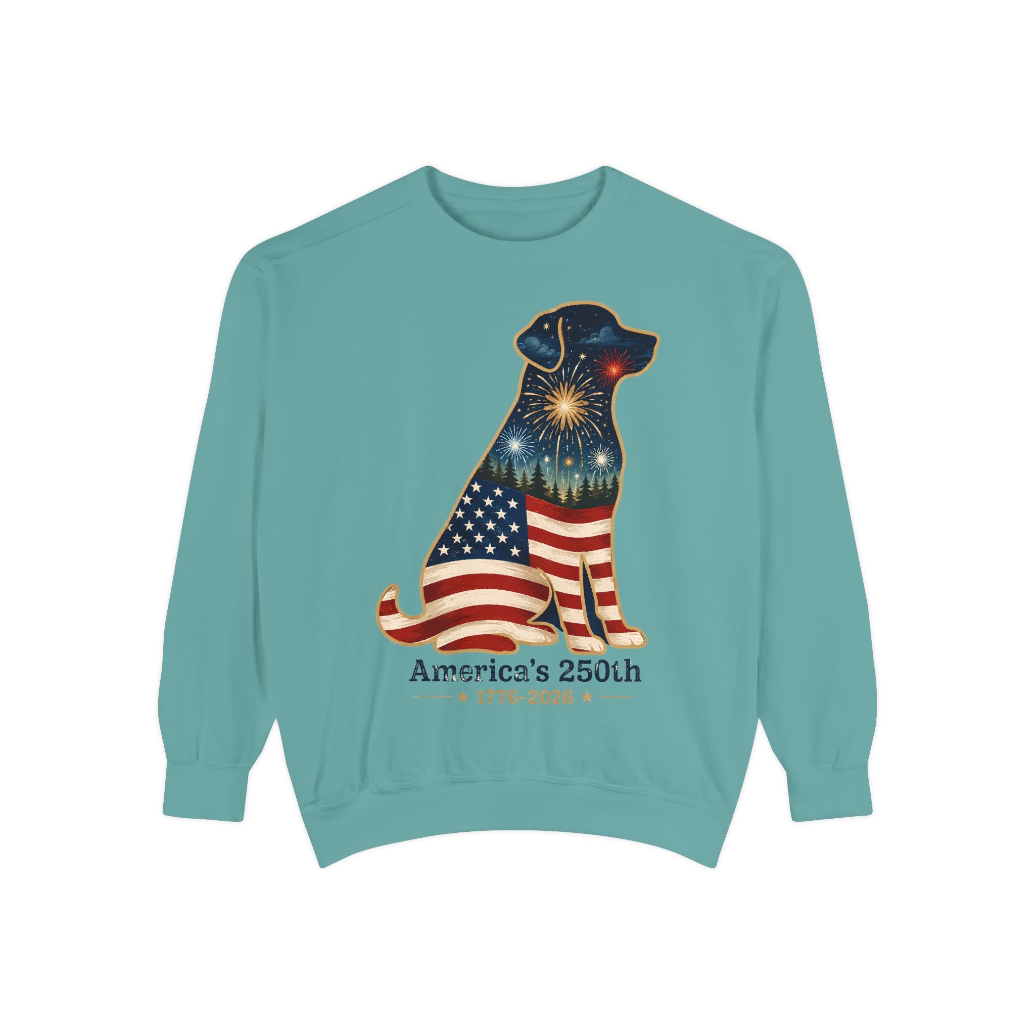Dog Patriotic Sweatshirt – "America's 250th" Flag Labrador Crewneck