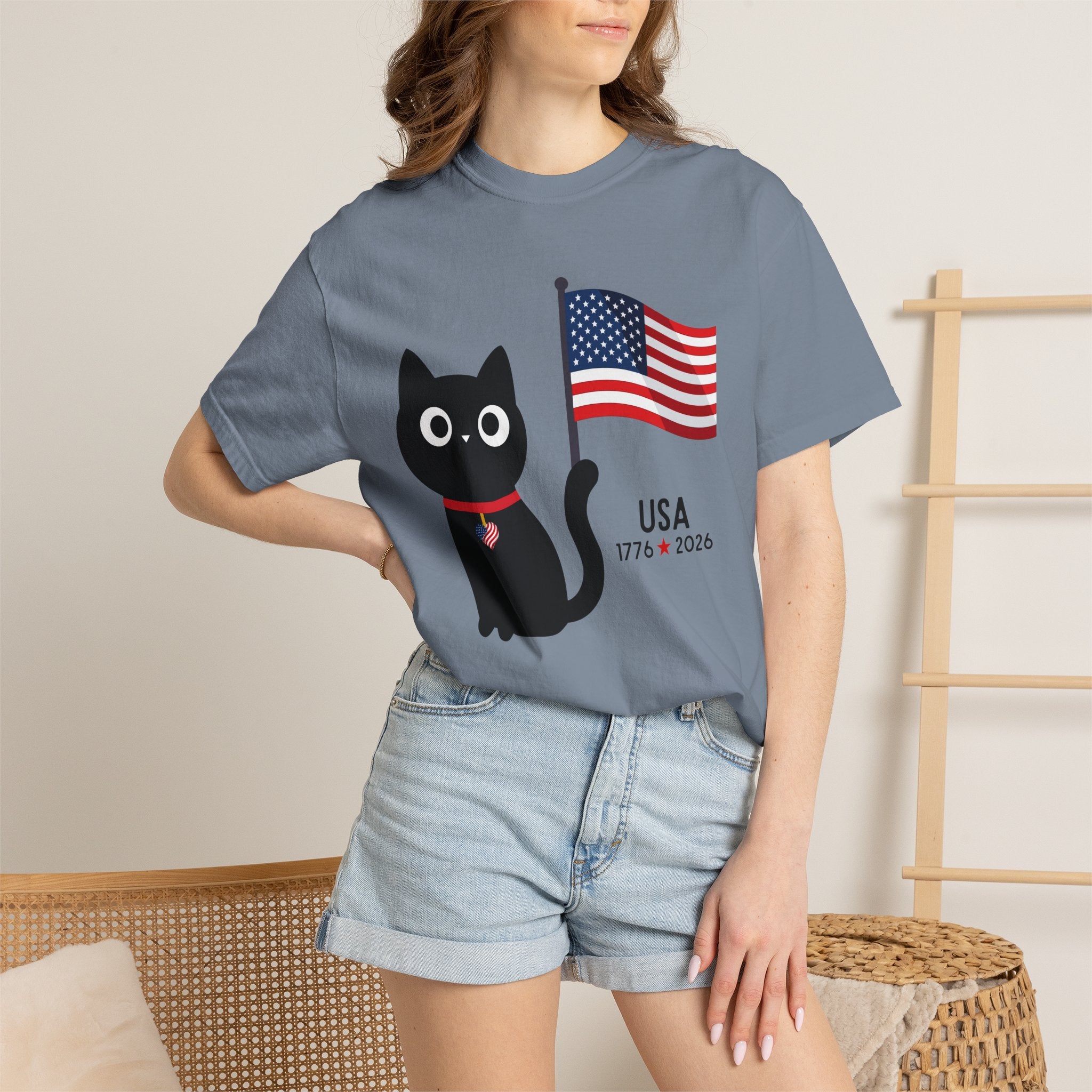 Patriotic Cat USA T-Shirt – 1776 • 2026 Flag Tee