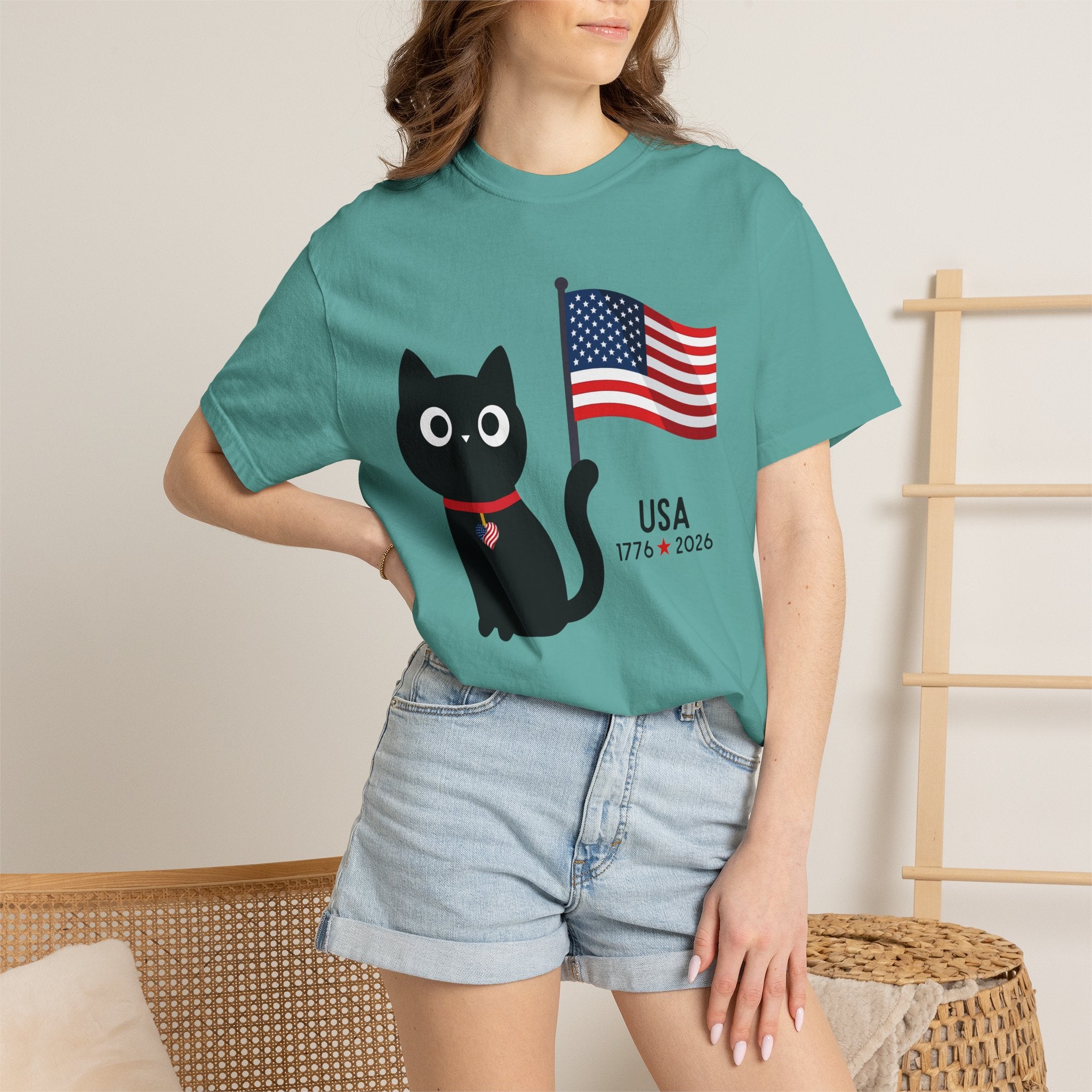 Patriotic Cat USA T-Shirt – 1776 • 2026 Flag Tee