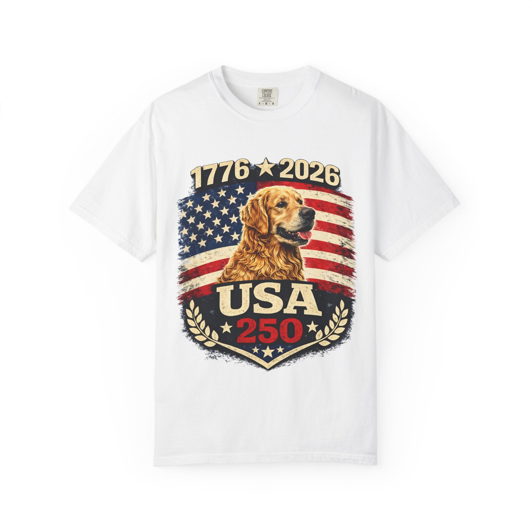 USA 250 Golden Retriever T-Shirt — 1776–2026 Patriotic 250th Anniversary Tee
