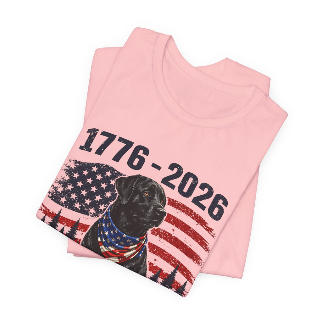 Raised Right Black Lab T-Shirt – 1776–2026 American Flag, Faith • Family • Freedom