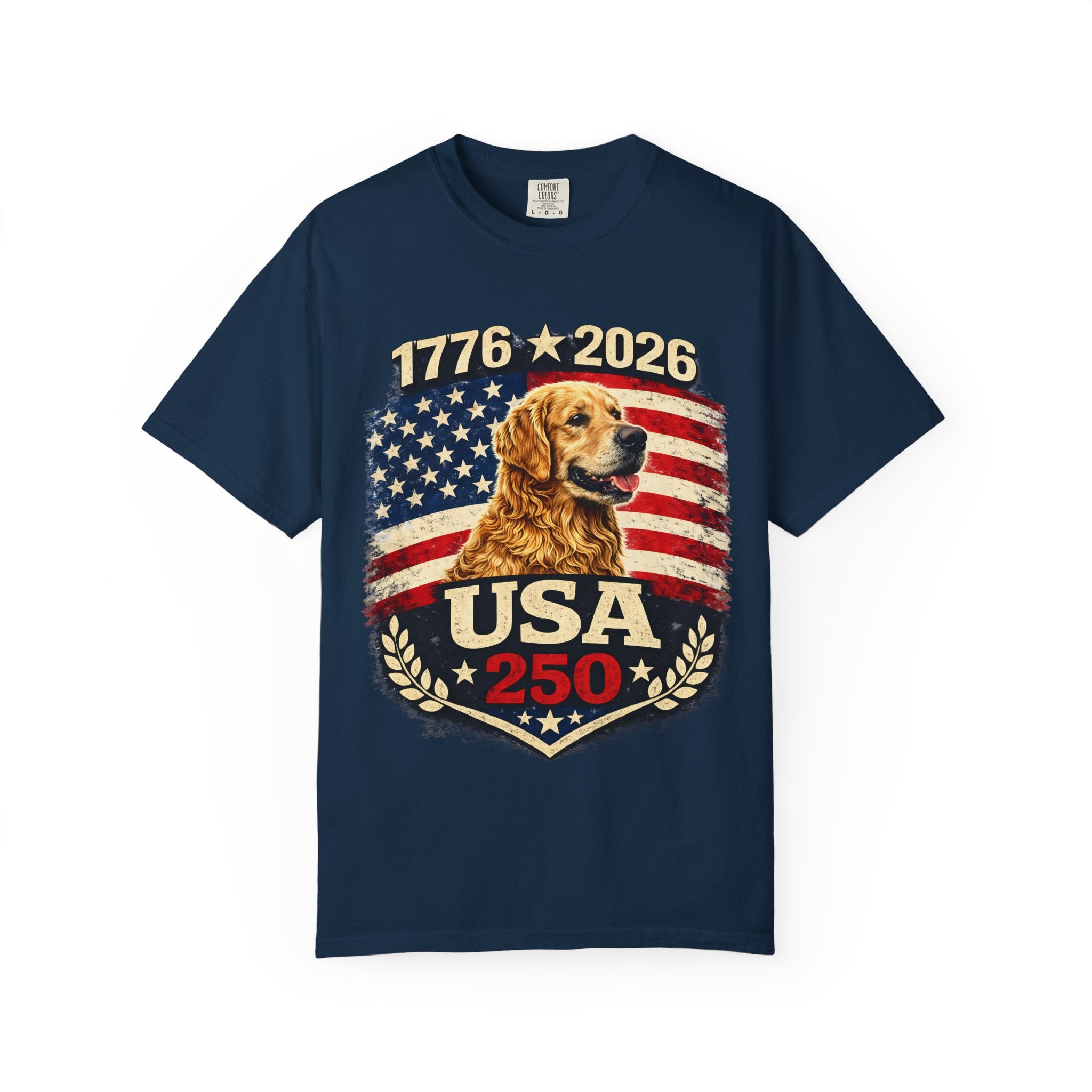 USA 250 Golden Retriever T-Shirt — 1776–2026 Patriotic 250th Anniversary Tee
