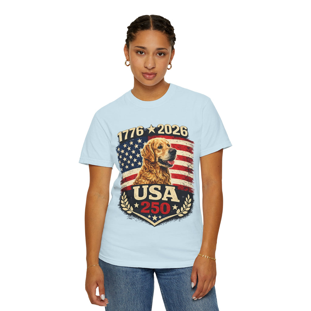 USA 250 Golden Retriever T-Shirt — 1776–2026 Patriotic 250th Anniversary Tee