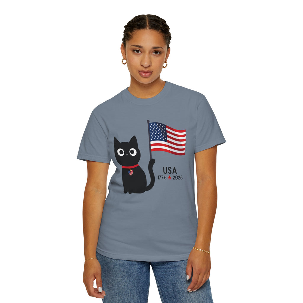 Patriotic Cat USA T-Shirt – 1776 • 2026 Flag Tee