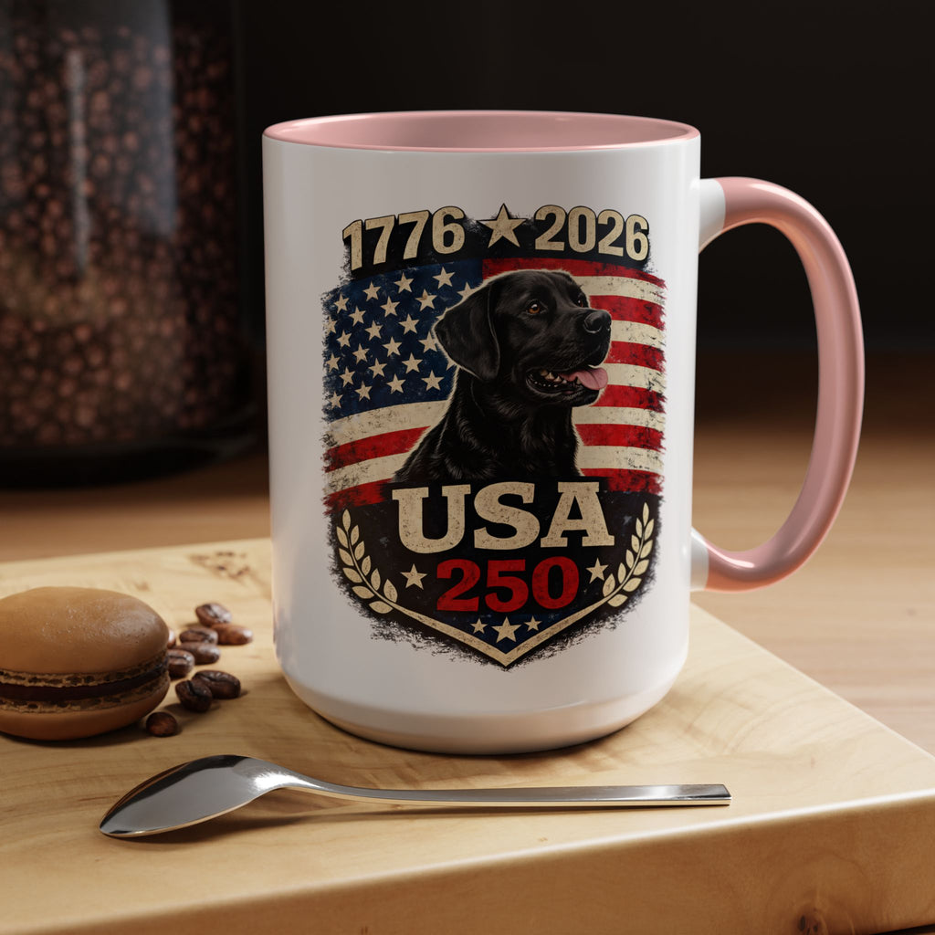 USA 250 Black Lab Coffee Mug — 1776–2026 Patriotic 11/15oz Accent Mug