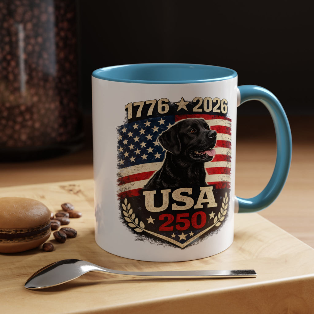 USA 250 Black Lab Coffee Mug — 1776–2026 Patriotic 11/15oz Accent Mug