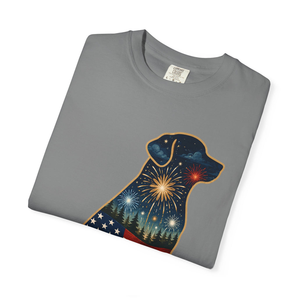 Patriotic Labrador T-Shirt — "America's 250th 1776–2026" Dog Flag Tee