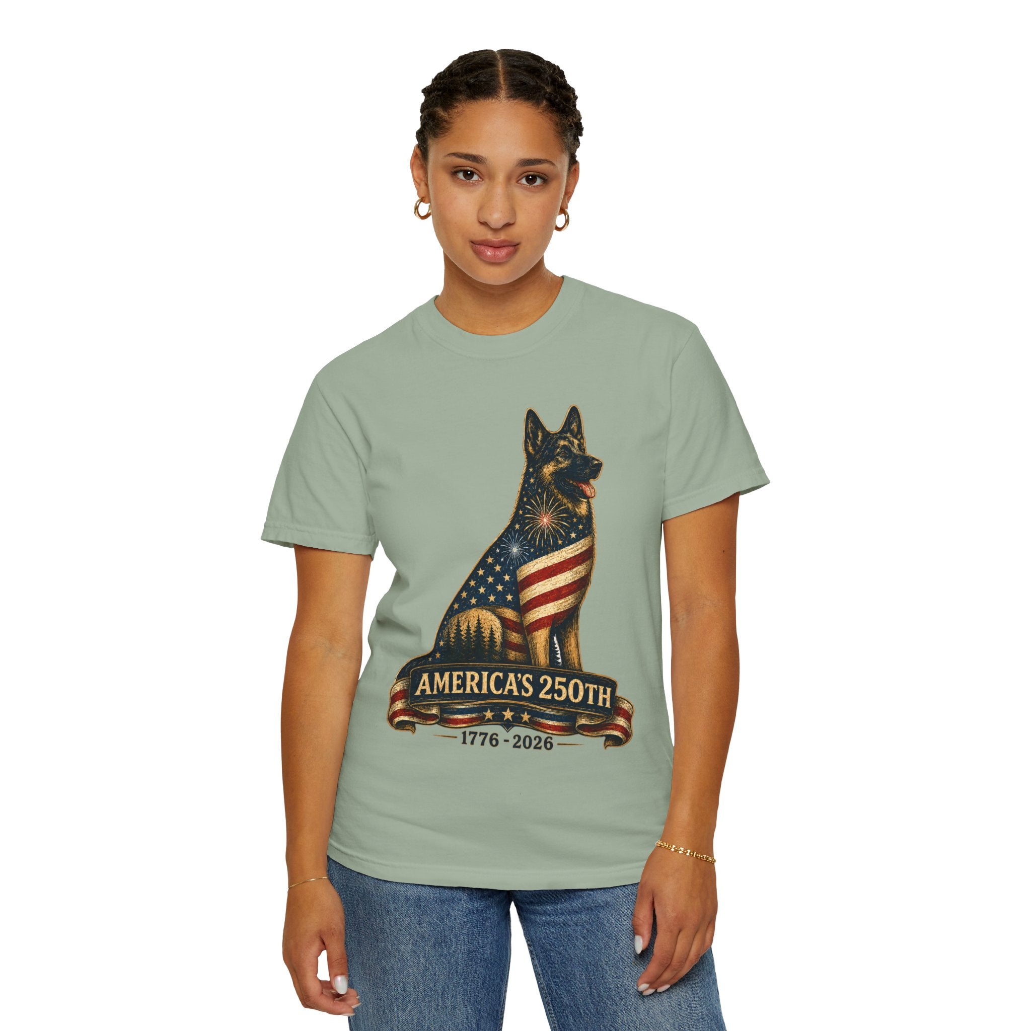 America's 250th German Shepherd T‑Shirt — 1776–2026 Patriotic Dog Tee