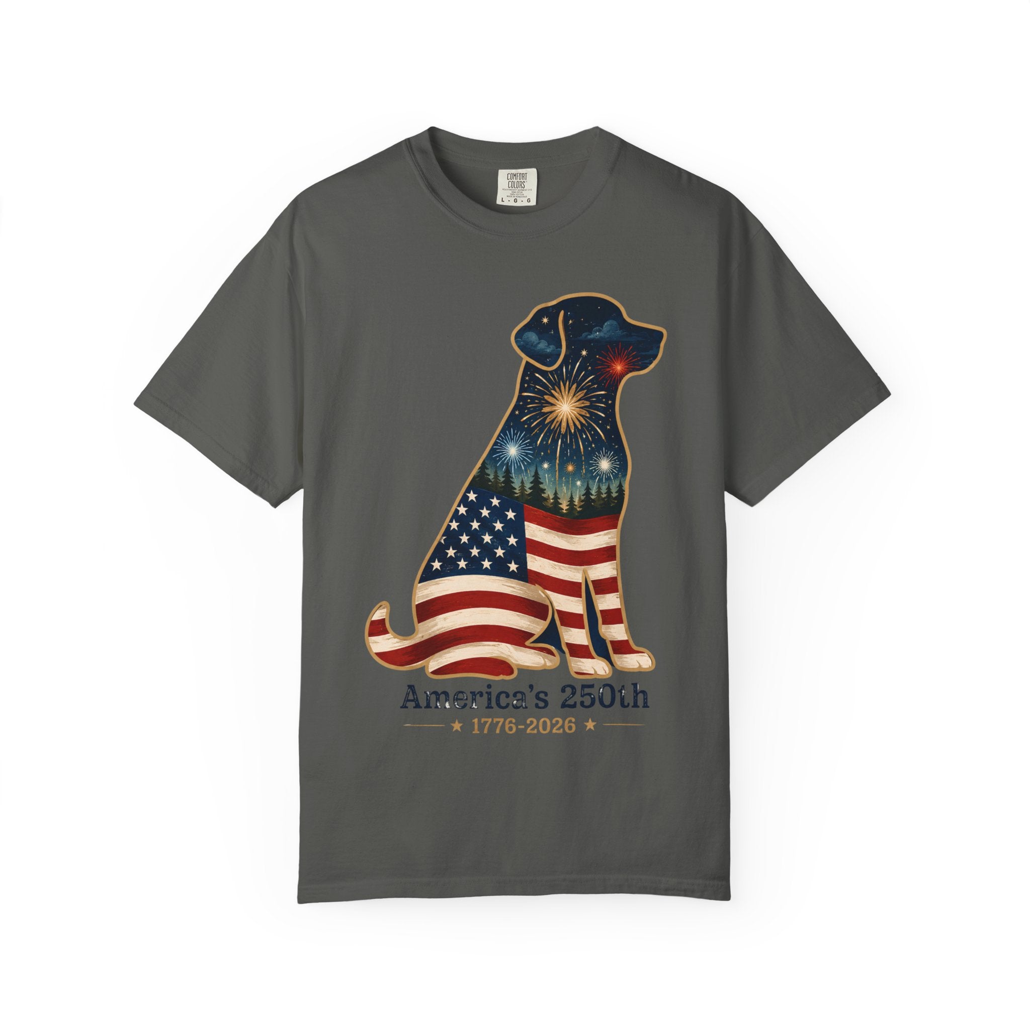 Patriotic Labrador T-Shirt — "America's 250th 1776–2026" Dog Flag Tee