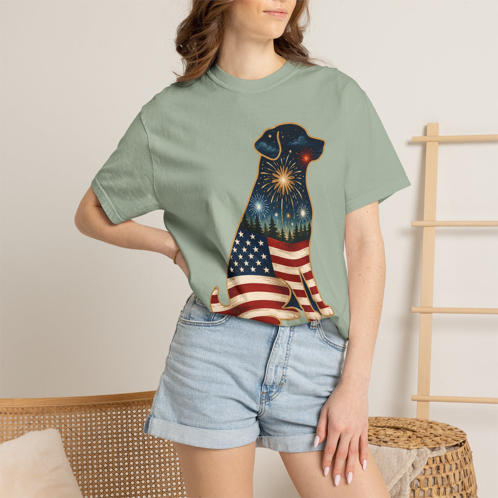Patriotic Labrador T-Shirt — "America's 250th 1776–2026" Dog Flag Tee