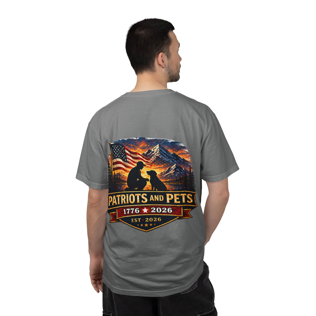 Patriots and Pets T-Shirt – 1776–2026 American Flag & Dog Tribute Tee